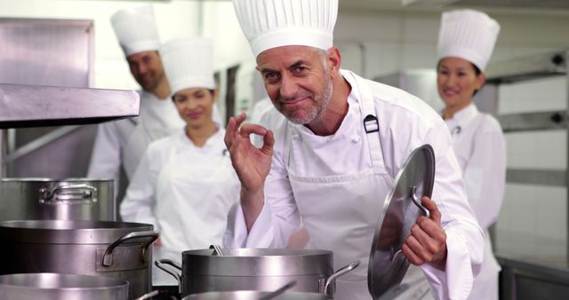 Confident Chef in Professional Kitchen Team Prepares Meal - Download Free Stock Images Pikwizard.com