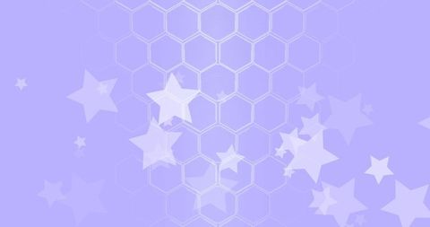 Hexagon Grid with Translucent Stars on Lavender Background