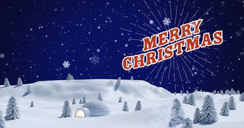 Festive Christmas Scene with Snowy Landscape and Igloo