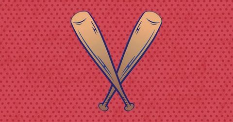 Retro illustration of crossed baseball bats on red