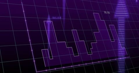 Holographic neon stepped chart showing data spike on futuristic grid dashboard