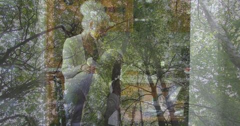 Couple climbing ladder on tree for adventure