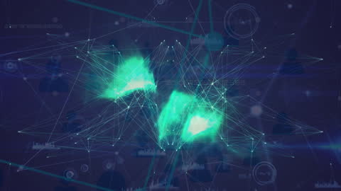 Abstract digital network features interconnected lines with glowing green sparks signifying data transmission and processing in a futuristic setting. Suitable for illustrating technology trends, cyber security concepts, digital communications, and advancing AI solutions.