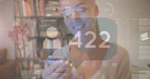 Person Using Smartphone with Digital Numbers Overlay