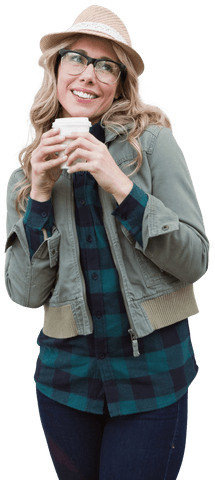 transparent happy woman holding takeaway coffee smiling outdoors - Download Free Stock Videos Pikwizard.com