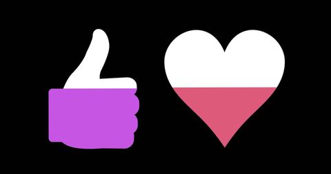 Like and Heart Symbols on Black Background for Social Media Concepts