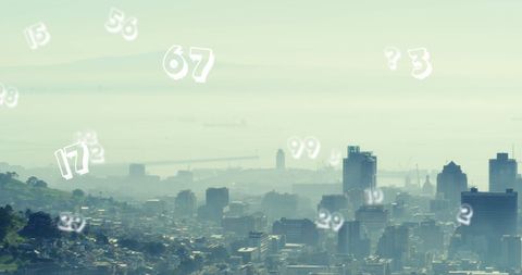 Digital Numbers Over Foggy Cityscape Background - Download Free Stock Images Pikwizard.com