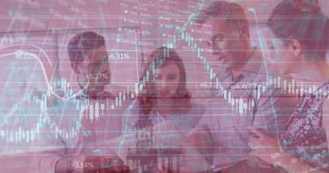 Business Professionals Analyzing Data with Stock Chart Overlay