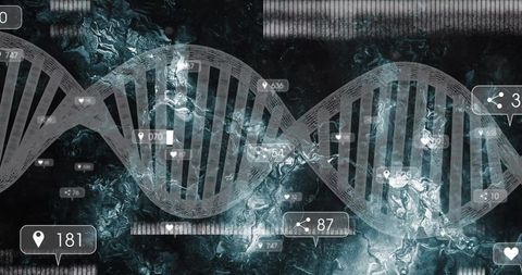 Holographic dna helix data dashboard visualizing genomic analytics and biotech interface