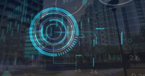 Futuristic Digital Interface with HUD Elements and Data Streams