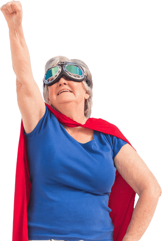 Senior Woman in Superhero Costume Striking a Confident Pose