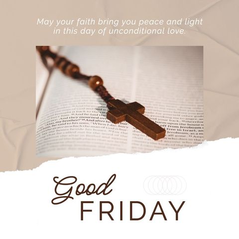 good friday message with rosary on open bible - Download Free Stock Templates Pikwizard.com