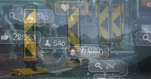 Social Media Icons Overlaying Urban Street Scene