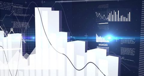 Futuristic technology interface featuring 3d bar chart and graph