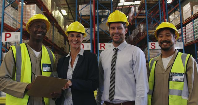 Diverse Warehouse Team Smiling in Safety Gear - Download Free Stock Images Pikwizard.com