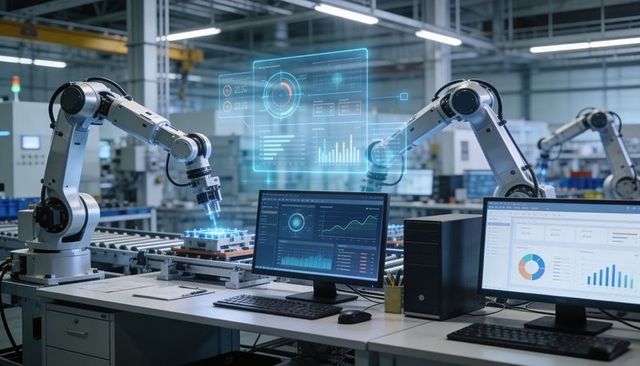 Industrial Robotics Workspace Operating Dual Robotic Arms with AR Dashboards