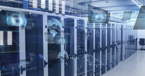 Futuristic Mathematical Equations Overlaid on Data Center