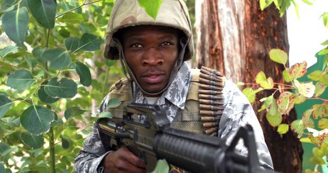 African American Soldier On Alert in Forested Terrain - Download Free Stock Images Pikwizard.com