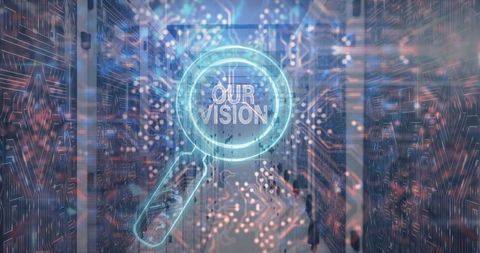 Digital vision in data center with magnifying glass concept