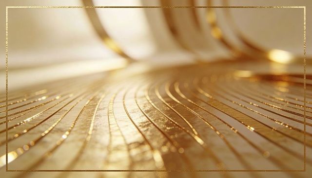 Shimmering gold curved metallic ridges abstract texture with reflective glitter lines