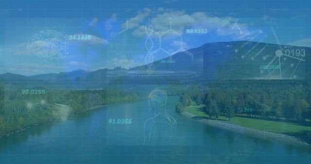 Biotech innovations with river ecology interface overlay