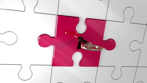 Key Unlocking Red Puzzle Piece in Digital Animation
