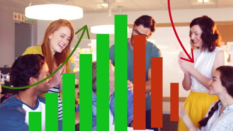 Successful Diverse Team Celebrates Business Growth with Financial Graph