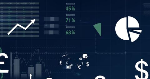 Dynamic Financial Data Display with Growth Charts and Symbols - Download Free Stock Images Pikwizard.com