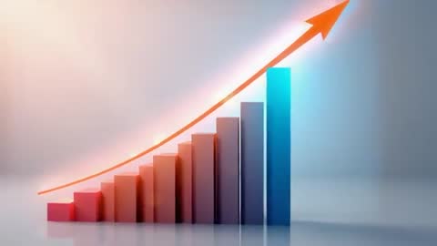 Showing ascending 3D bar chart animation depicting upward growth with glowing cyan column