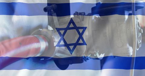 Oil industry contextualized by israeli flag