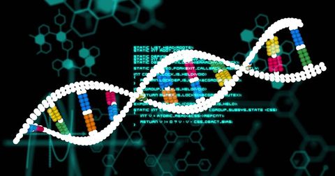 Digital representation of dna strand with data overlay