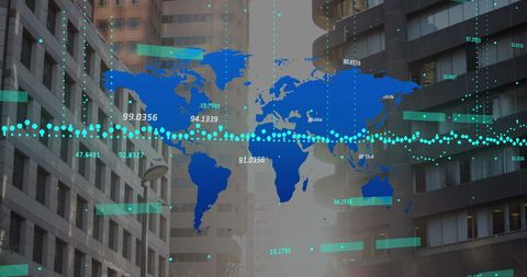 Global stock market analysis with abstract data overlay