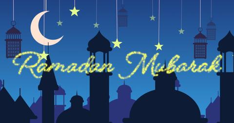 Ramadan Mubarak Greeting with Mosque Silhouettes and Moon - Download Free Stock Images Pikwizard.com