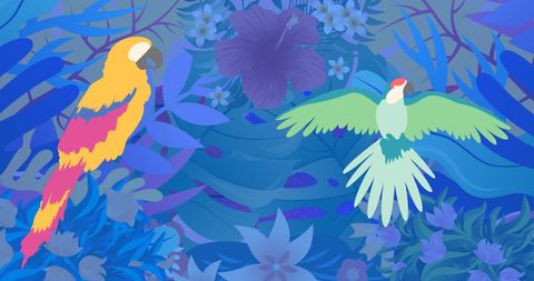 Vibrant Parrots Amid Lush Tropical Foliage Art - Download Free Stock Images Pikwizard.com
