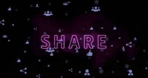 Neon Share Concept with Social Media Icons on Digital Background - Download Free Stock Images Pikwizard.com