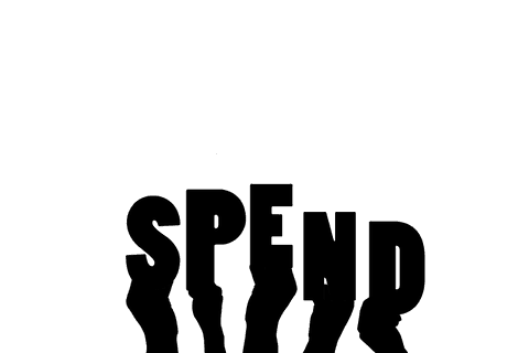 Transparent icon of spending hands and text