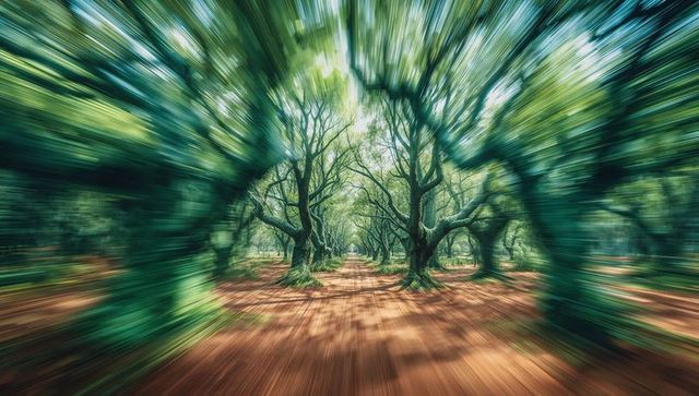 Dirt Path Through Oak Grove Shows Nature's Tranquility and Rustic Charm