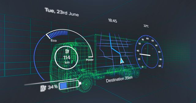 Innovative Vehicle Interface Display with 3D Truck Model and Travel Data - Download Free Stock Images Pikwizard.com