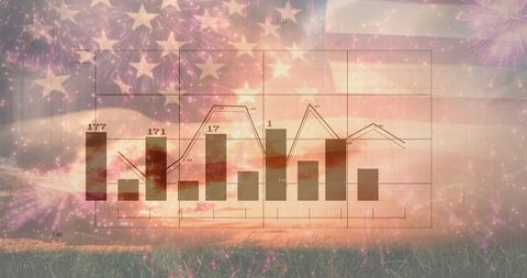 American Flag with Data Graph and Fireworks Visualization