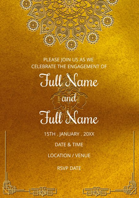 Golden Indian Style Engagement Invitation with Mandala Design - Download Free Stock Templates Pikwizard.com