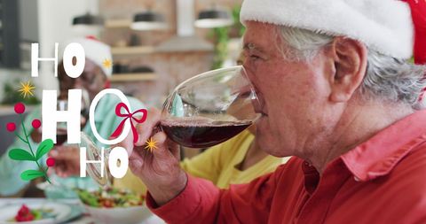 Seniors Enjoy Festive Christmas Meal with Red Wine - Download Free Stock Images Pikwizard.com