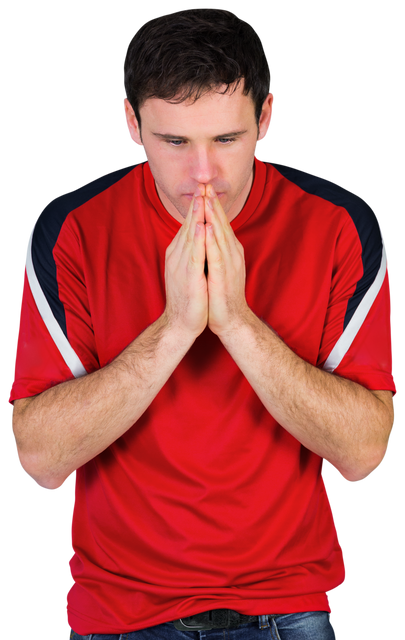 Nervous Male Football Fan in Red Shirt, Transparent Background - Download Free Stock Videos Pikwizard.com