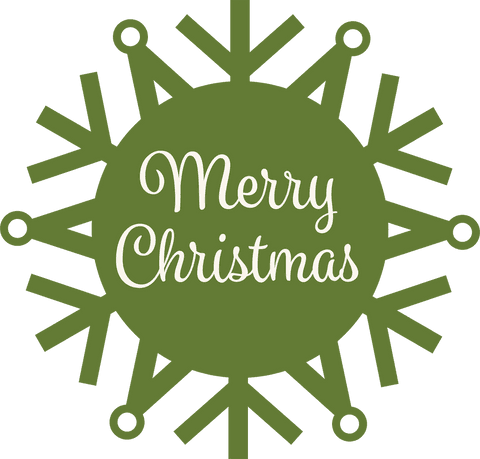 Merry Christmas Text with Green Snowflake on Transparent Background