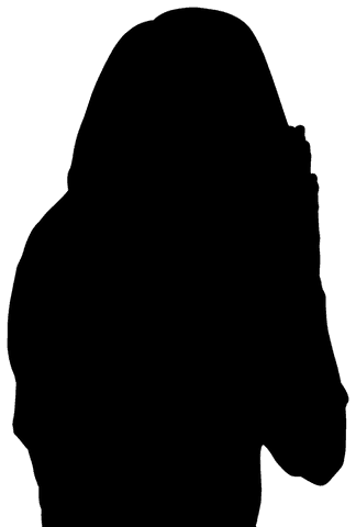 Silhouette of woman touching face on transparent background