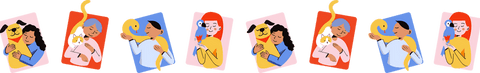 Transparent scenes of animals and human companionship icons
