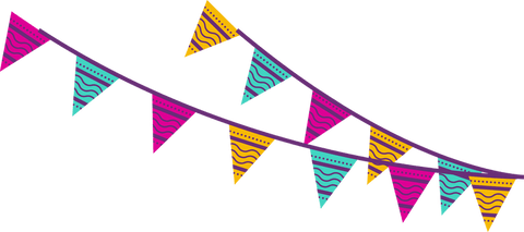 Colorful party bunting flags on transparent background