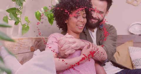 Romantic Multiracial Couple Hugging with Heart Animations