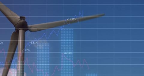 Wind Turbine with Financial Graph Illustrating Renewable Growth
