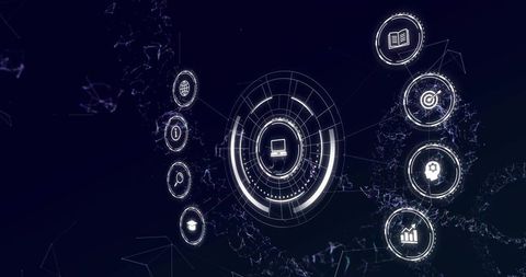 Futuristic Digital Interface with Central Computer Icon