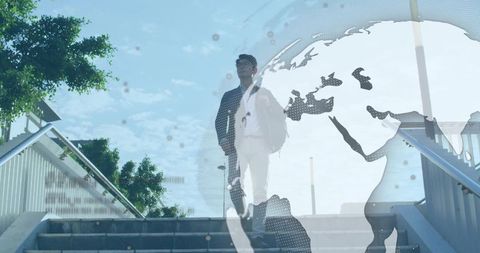 Businessman Climbing Stair, Global Success Concept